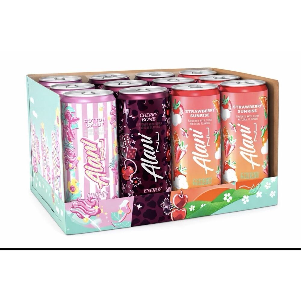 Alani Variety Pack 12 Pk Case Cherry Bomb Cotton Candy Strawberry Sunrise